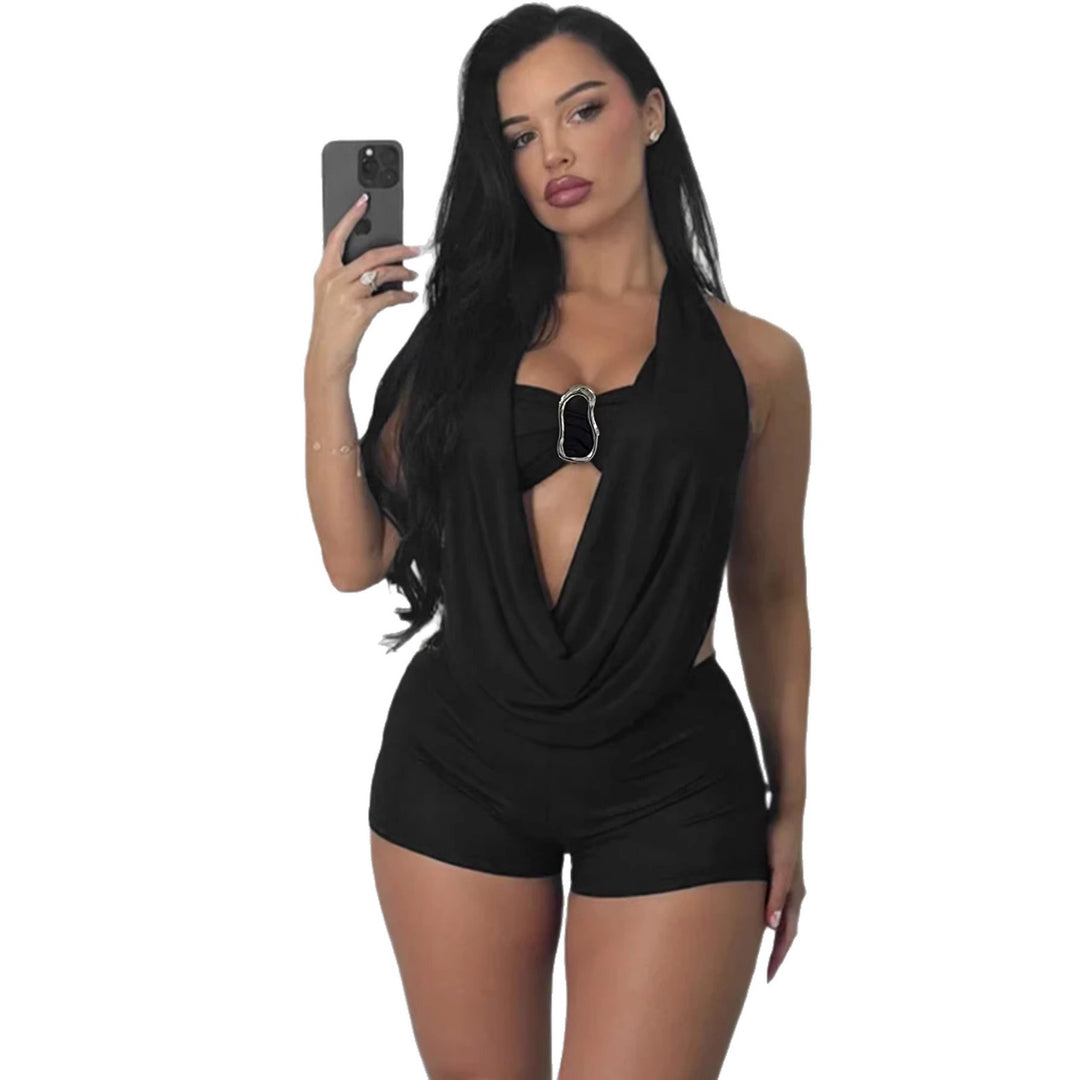 Damen Elegantes Jumpsuit mit tiefem V-Ausschnitt und dekorativem Ringdetail R&B