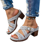 Damen offene Sandalen mit dekorativem Riemen und mittelhohem Absatz R&B