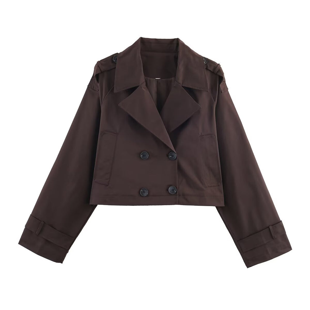 Damen Cropped Trenchcoat mit doppelter Knopfleiste und praktischen Taschen R&B