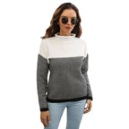 Damen Strickpullover mit Herringbone-Muster und hohem Kragen R&B