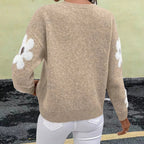 Damen Strickpullover mit floralem Muster und Rundhalsausschnitt R&B