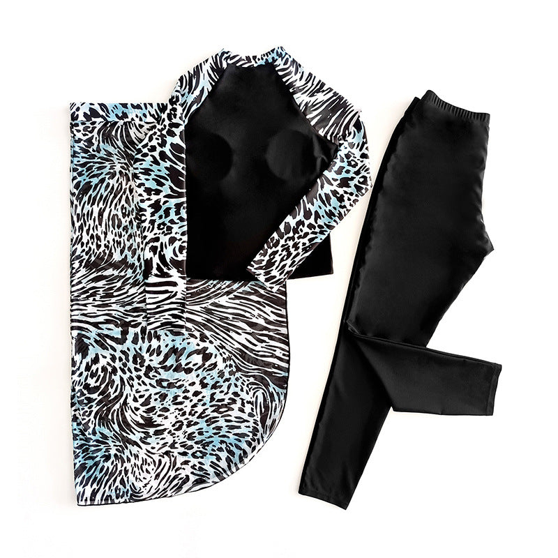 Damen Sportliches Badeoberteil mit langem Arm und modischem Wickelrock R&B