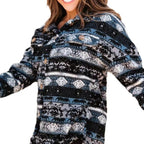 Damen Langärmlige Fleecejacke mit trendy Muster und Knopfleiste R&B