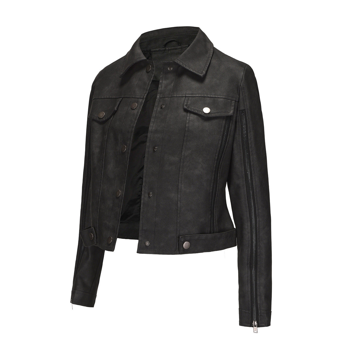 Damen modische Shortjacke aus Kunstleder mit Reißverschlussdetails