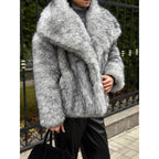 Damen Kunstpelzjacke mit voluminösem Kragen und lockerer Passform R&B