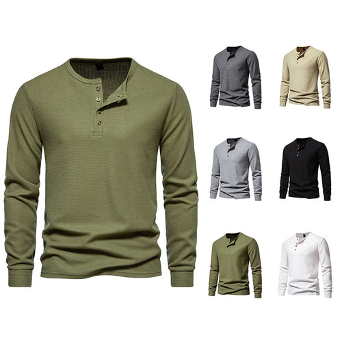 Herren Langarmshirt mit Knopfleiste und strukturiertem Design R&B