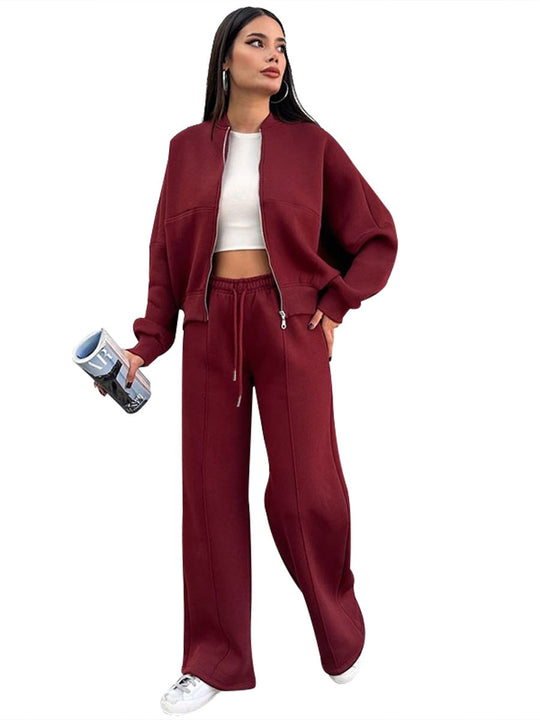 Damen lässiges Freizeit-Set aus weichem Sweatstoff mit hohem Kragen und weitem Schnitt R&B