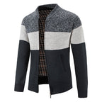 Herren Strickjacke mit modernem Zipper und karierter Innenausstattung