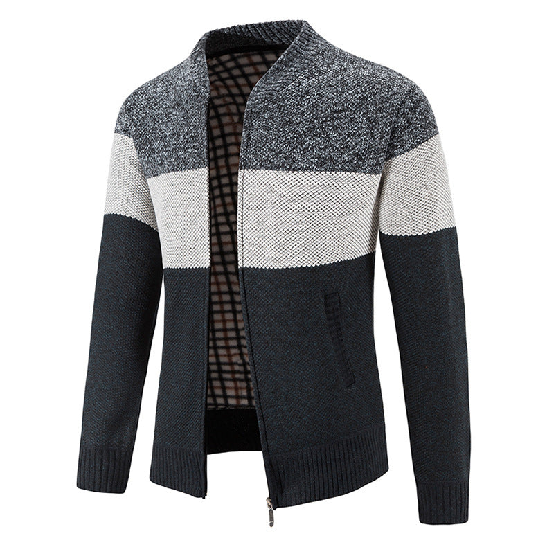 Herren Strickjacke mit modernem Zipper und karierter Innenausstattung