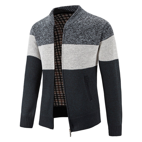 Herren Strickjacke mit modernem Zipper und karierter Innenausstattung R&B