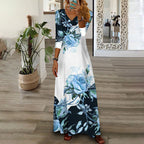 Damen Maxikleid mit floralem Design und V-Ausschnitt R&B