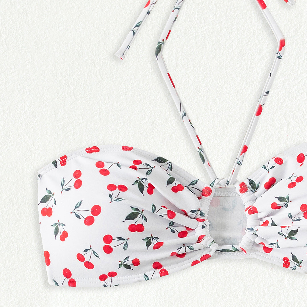 Damen Bandeau-Bikini-Set mit verspieltem Kirschmuster R&B
