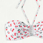 Damen Bandeau-Bikini-Set mit verspieltem Kirschmuster R&B