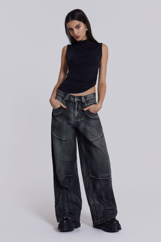 Damen weite Jeans mit kunstvollem Flügel-Design und einzigartigen Details R&B
