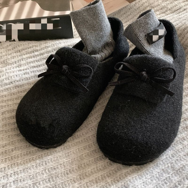 Damen warme Filz-Pantoffeln mit dekorativem Schleifen-Design R&B