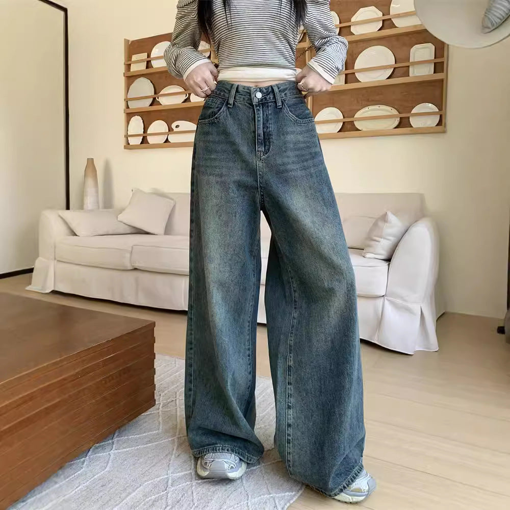 Damen Weite Denim-Hose mit hohem Bund und lässiger Passform R&B