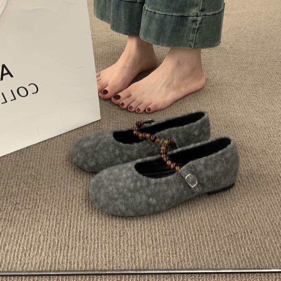 Damen Filz-Ballerinas mit modischer Riemchen-Applikation R&B