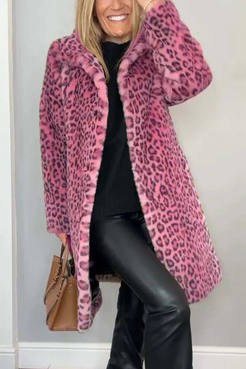R&B | Mantel - Kunstpelz - Oversized Fit - Reverskragen - Leopardenprint