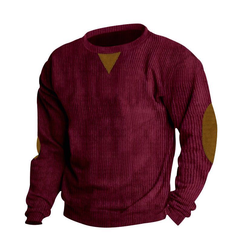 Herren Bequemer Rundhalspullover mit strukturiertem Design und kontrastierenden Ellbogenpatches R&B