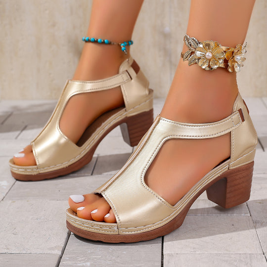 Damen Offene Blockabsatzsandalen mit seitlicher Schnalle R&B