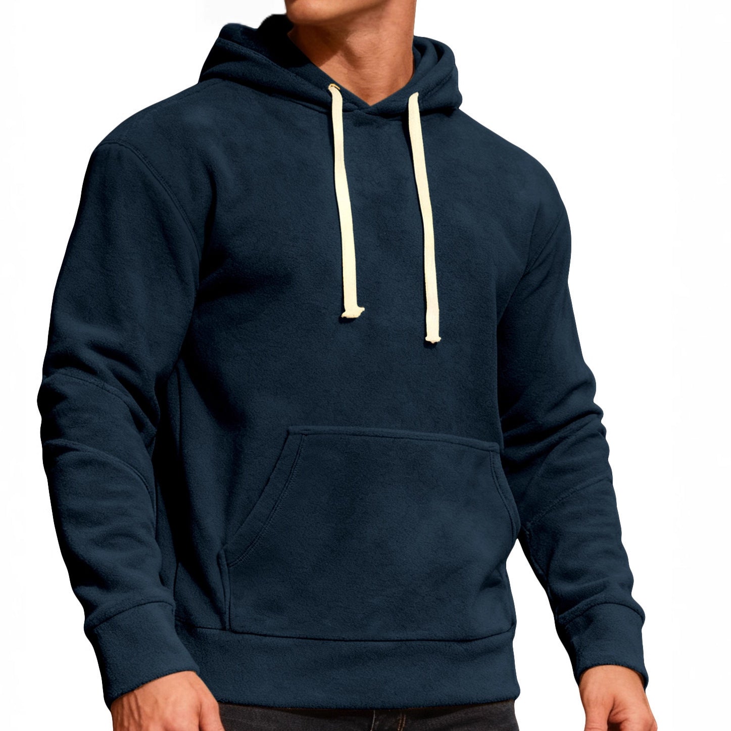 Herren nan samtweicher Kapuzenpullover mit Nahtdetails, Kängurutasche und Kontrastkordel R&B