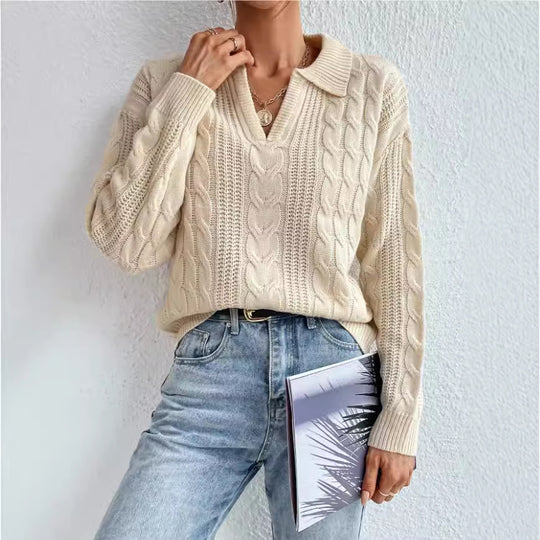 Damen Grobstrickpullover mit V-Ausschnitt und soften Struktur R&B