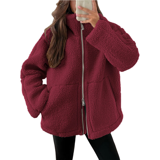 Damen Kuschelige Teddy-Jacke mit Reißverschluss R&B