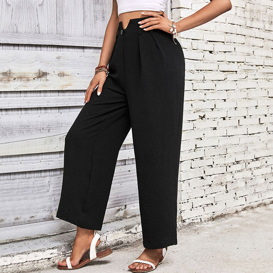 Damen weite High-Waist-Hose mit strukturiertem Obermaterial und eleganten Falten R&B