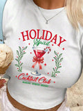 Damen Crop-Top mit kreativen Cocktail-Motiv und festlichem Aufdruck R&B