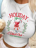 Damen Crop-Top mit kreativen Cocktail-Motiv und festlichem Aufdruck R&B