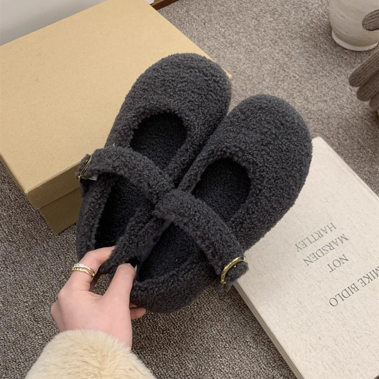 Damen Flauschige Hausschuhe mit modischem Riemendesign und wärmendem Innenfutter R&B