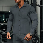 Herren nan schlanke Rippenstruktur-Überhemdjacke mit Druckknopfverschluss und Brustklappe R&B