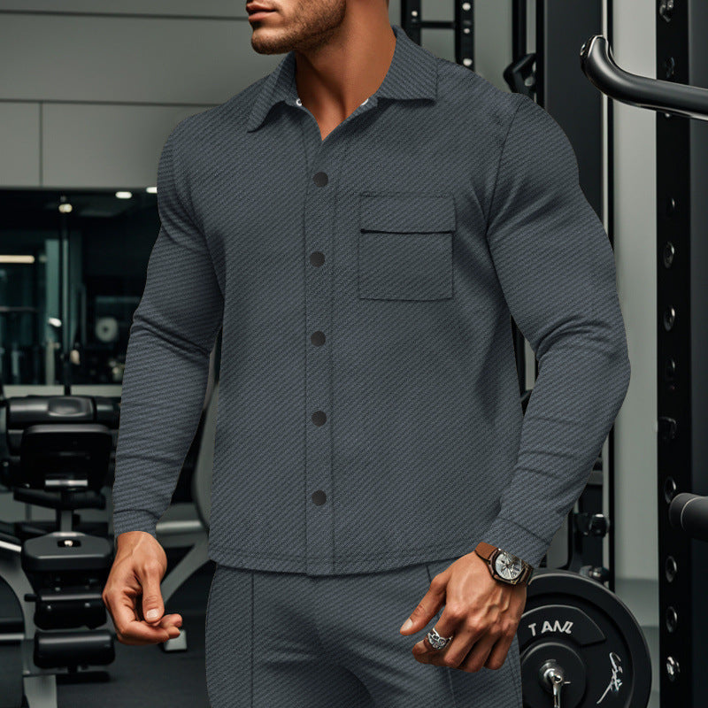 Herren nan schlanke Rippenstruktur-Überhemdjacke mit Druckknopfverschluss und Brustklappe R&B