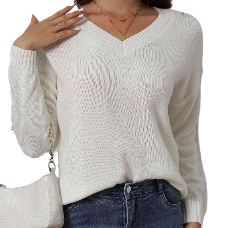Damen atmungsaktiver V-Ausschnitt Strickpullover mit lockerer Passform R&B