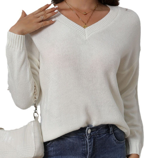Damen atmungsaktiver V-Ausschnitt Strickpullover mit lockerer Passform R&B