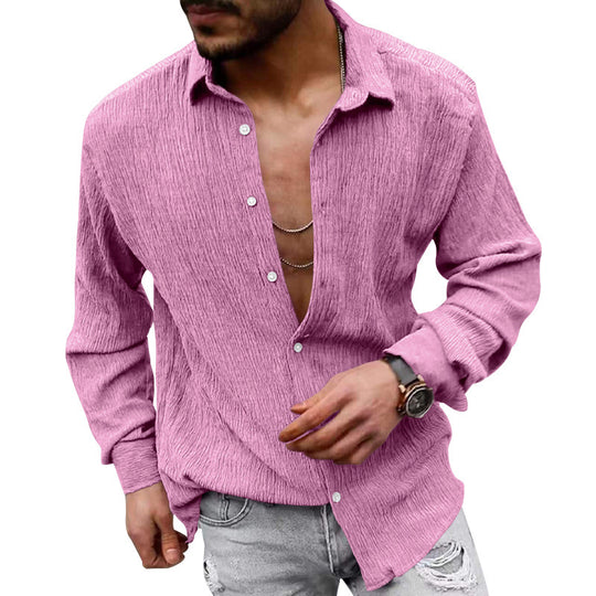 Herren lässiges Langarmhemd mit strukturiertem Gewebe und modernem Look R&B