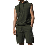 Herren nan Kapuzen-Muskelshirt-Set mit funktionaler Cargobermuda R&B