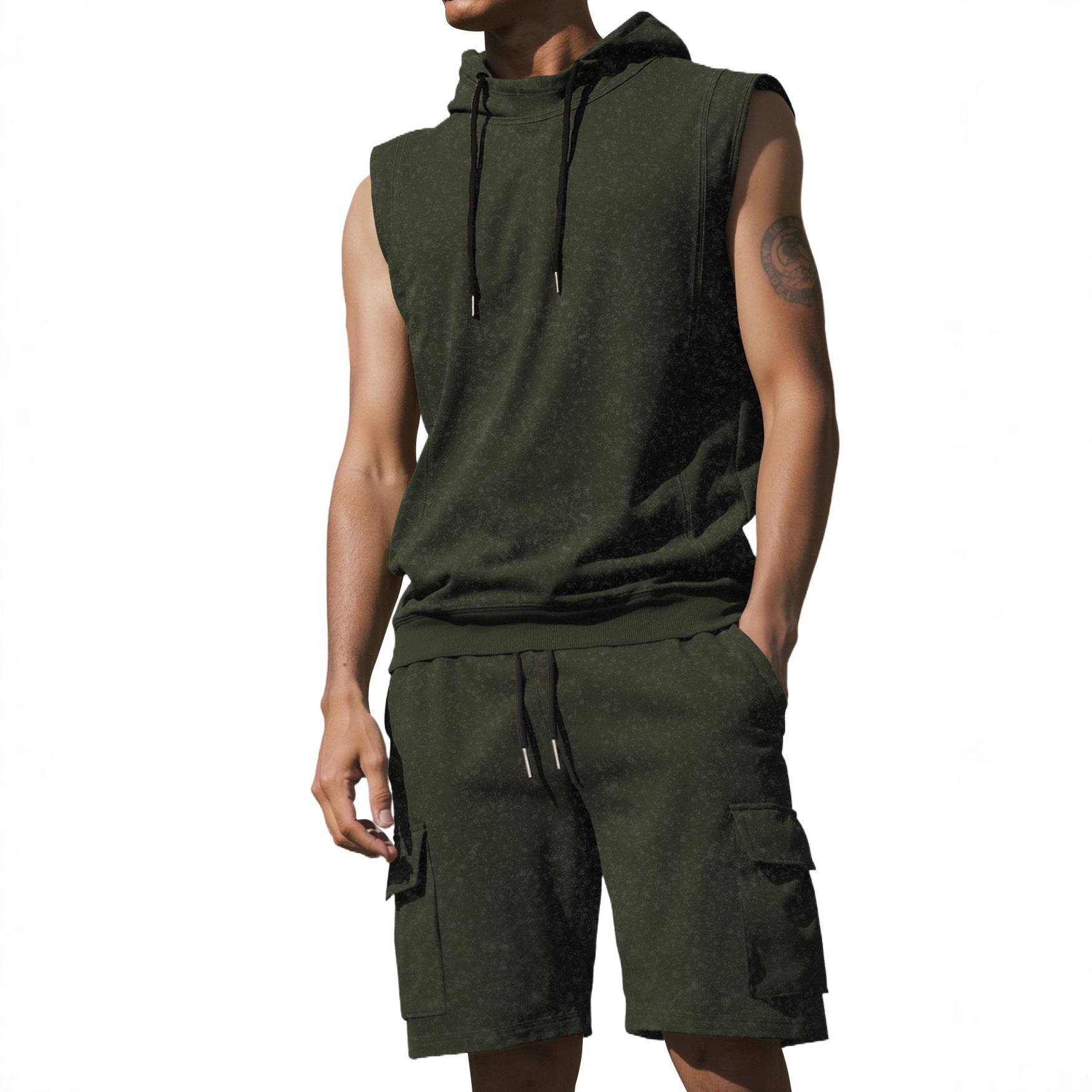 Herren nan Kapuzen-Muskelshirt-Set mit funktionaler Cargobermuda R&B