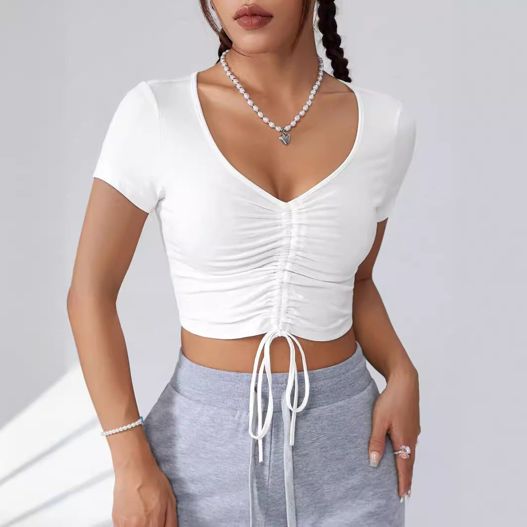 Damen Cropped Top mit raffinierten Rüschendetails und Kordelzug R&B
