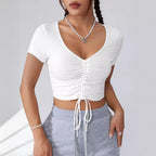 Damen Cropped Top mit raffinierten Rüschendetails und Kordelzug R&B