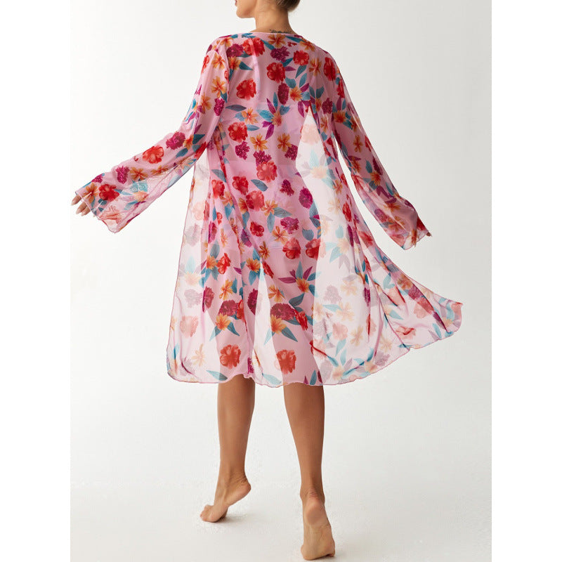 Damen Strandüberwurf mit floralem Design und hohem Schnitt R&B