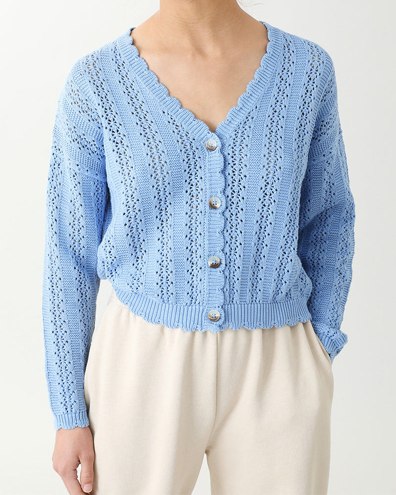 Damen Strickcardigan mit femininer Rüsche und Knopfdetails R&B