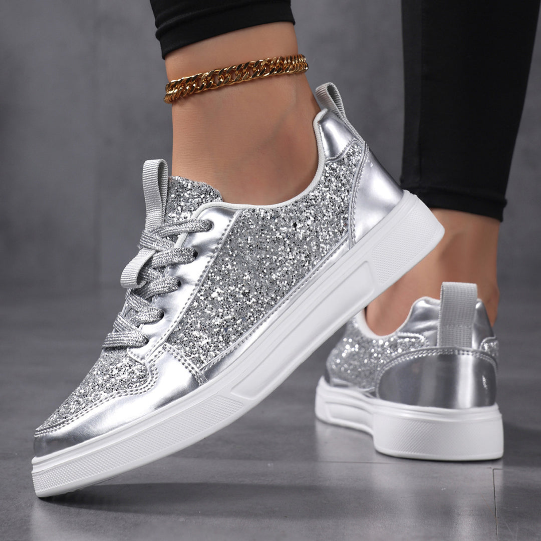Damen nan Glitzer-Freizeitsneaker mit Metallic-Details, gepolstertem Einstieg und rutschfester Gummisohle R&B