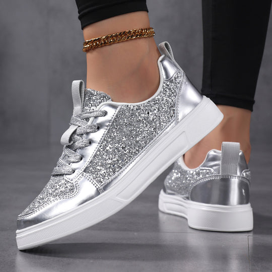 Damen nan Glitzer-Freizeitsneaker mit Metallic-Details, gepolstertem Einstieg und rutschfester Gummisohle R&B