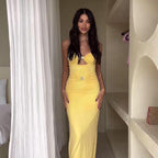 Damen Maxikleid mit verführerischem Cut-Out und dekorativem Schmuckdetail R&B