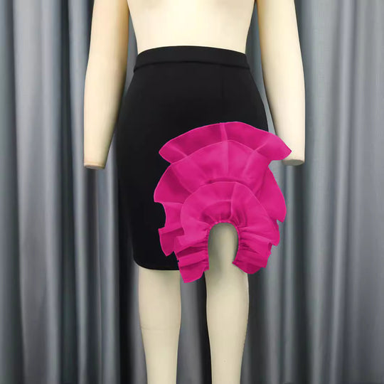 Damen Eleganter Rock mit voluminösem, transparenten Rüschensaum R&B
