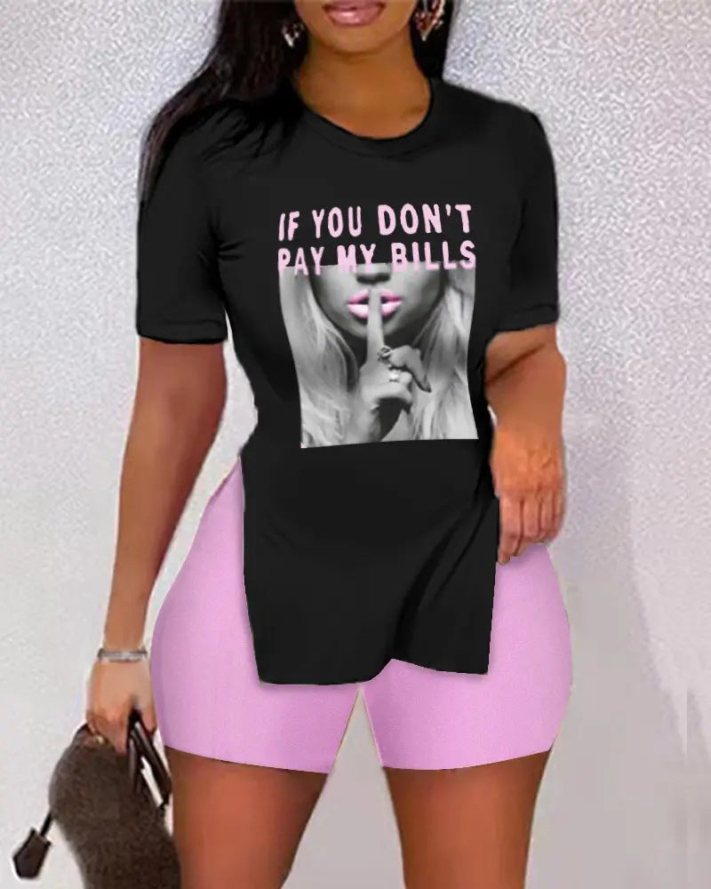 Damen Trendiges T-Shirt mit aufwendig bedrucktem Motiv R&B