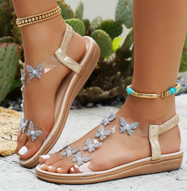 Damen elegante Sandalen mit funkelndem Schmetterlingsdesign R&B