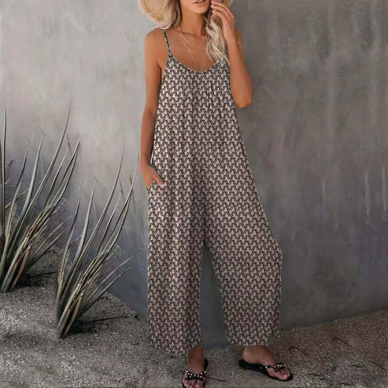 Damen Luftiger Sommeroverall mit breiten Beinen und praktischen Taschen R&B