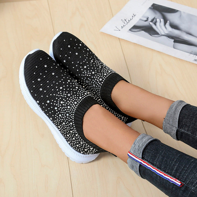 Damen Glitzernde Slip-On Sneakers mit atmungsaktivem Strickdesign R&B